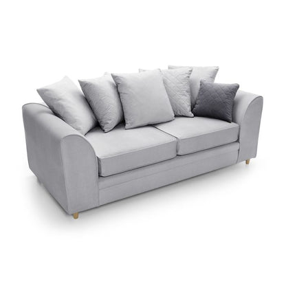 Chic Velvet 3 Seater Sofa - Light Grey Fabric