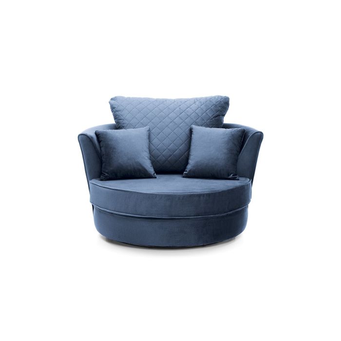 FURCO 360° Swivel Chair - Comfortable Dark Blue Velvet Armchair with Extra Foam Cushions