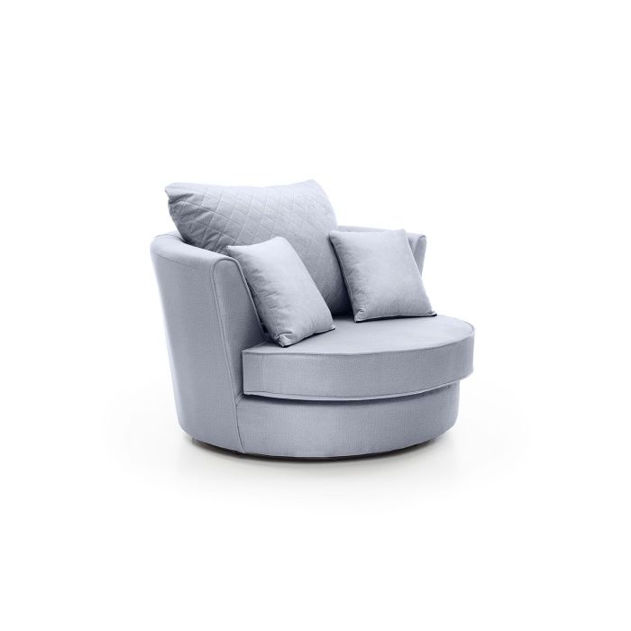 Bethan Velvet Fabric Swivel Chair - Silver Blue Fabric