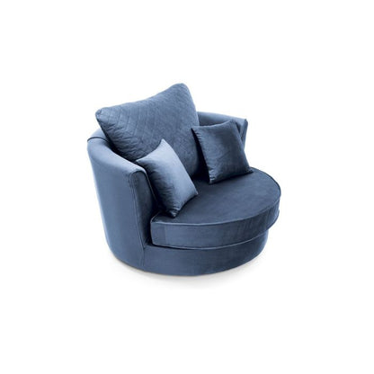 FURCO 360° Swivel Chair - Comfortable Dark Blue Velvet Armchair with Extra Foam Cushions