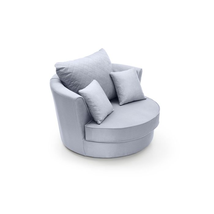 Bethan Velvet Fabric Swivel Chair - Silver Blue Fabric