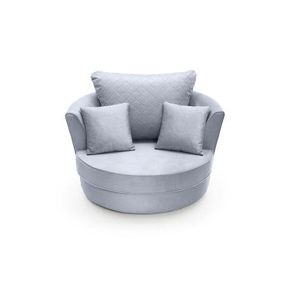 Bethan Velvet Fabric Swivel Chair - Silver Blue Fabric