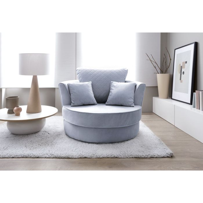 Bethan Velvet Fabric Swivel Chair - Silver Blue Fabric