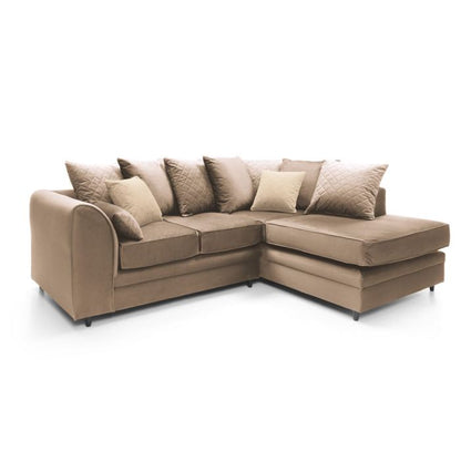 Bethan Velvet Corner Sofa - Right Arm Tan Brown Fabric