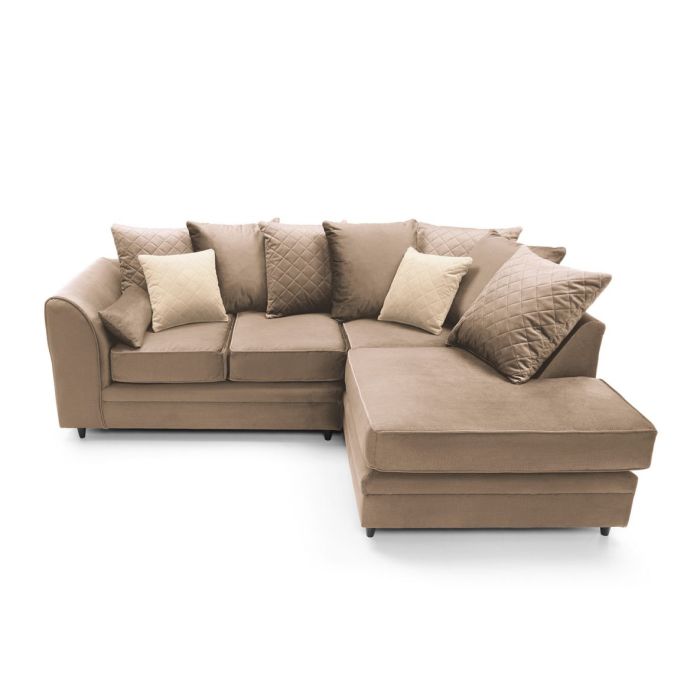 Bethan Velvet Corner Sofa - Right Arm Tan Brown Fabric