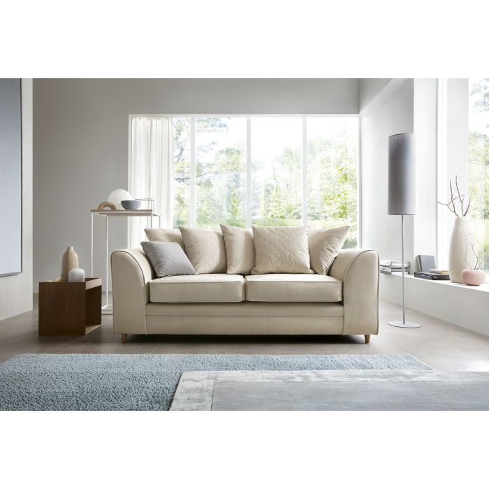 FURCO Cream Velvet 3-Seater Sofa with Hydrophobic Coating and Plush Cushions