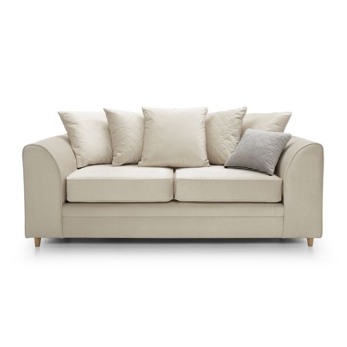 FURCO Cream Velvet 3-Seater Sofa with Hydrophobic Coating and Plush Cushions