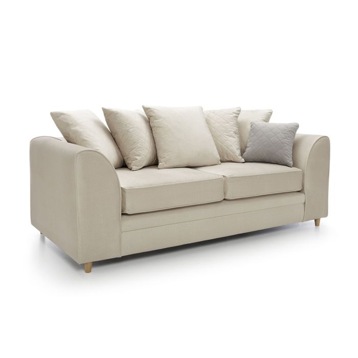 FURCO Cream Velvet 3-Seater Sofa with Hydrophobic Coating and Plush Cushions