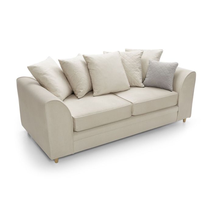 FURCO Cream Velvet 3-Seater Sofa with Hydrophobic Coating and Plush Cushions