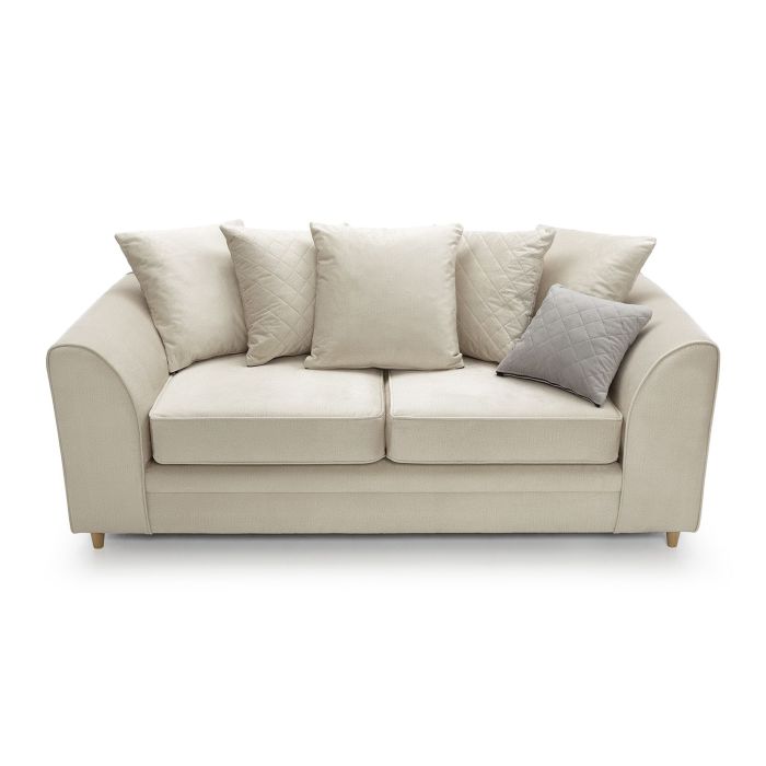 FURCO Cream Velvet 3-Seater Sofa with Hydrophobic Coating and Plush Cushions