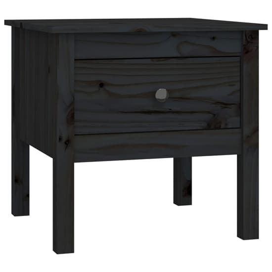 FURCO Black Pine Wood Side Table with Drawer for Living Room or Bedroom