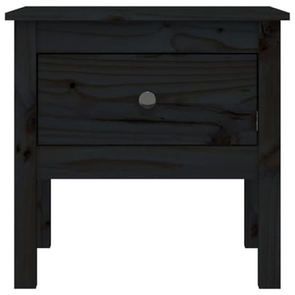 FURCO Black Pine Wood Side Table with Drawer for Living Room or Bedroom