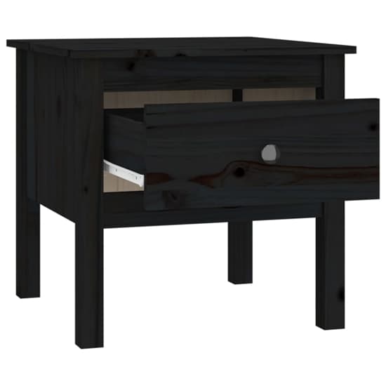 FURCO Black Pine Wood Side Table with Drawer for Living Room or Bedroom