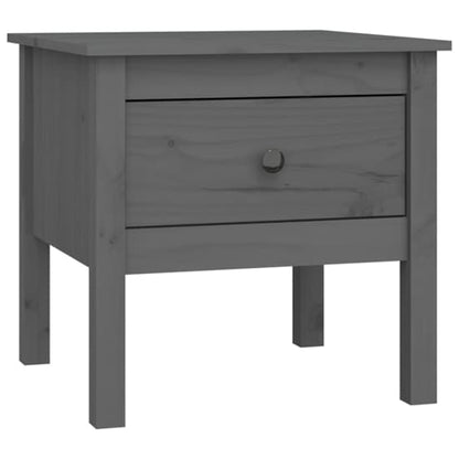 FURCO Grey Pine Wood Side Table with Drawer - Compact Rustic Design for Living Room or Bedroom