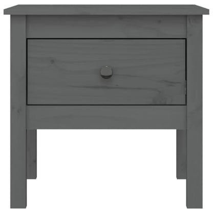 FURCO Grey Pine Wood Side Table with Drawer - Compact Rustic Design for Living Room or Bedroom