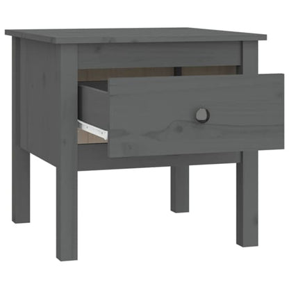 FURCO Grey Pine Wood Side Table with Drawer - Compact Rustic Design for Living Room or Bedroom