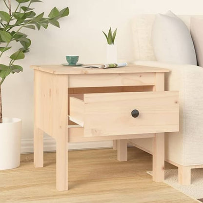 Furco Ciella Natural Pine Wood Side Table with Drawer for Living Room or Bedroom