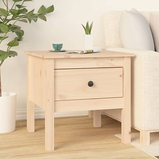 Furco Ciella Natural Pine Wood Side Table with Drawer for Living Room or Bedroom