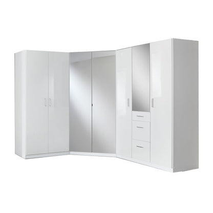 Furco Clappen 2 Door Corner Wardrobe with Mirrored Doors | Modern Storage Solution in White Gloss