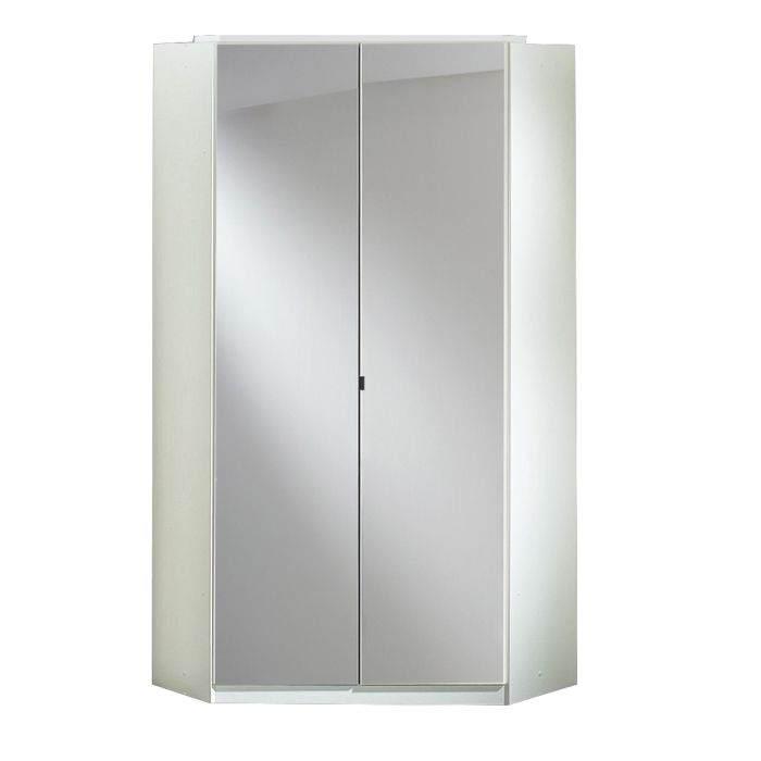 Furco Clappen 2 Door Corner Wardrobe with Mirrored Doors | Modern Storage Solution in White Gloss