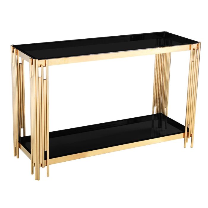 Corfe Gold Finish Frame Console Table with Black Glass Top