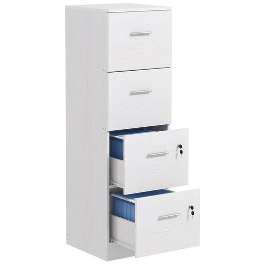 HOMCOM our-Drawer Lockable Filing Cabinet - White Wood Effect