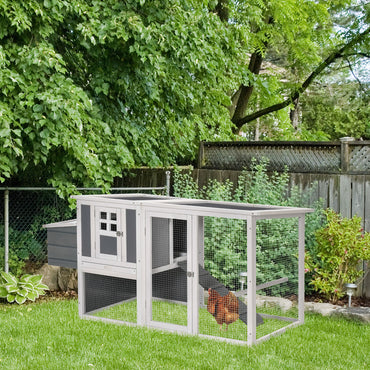 PawHut Deluxe Chicken Coop, Hen House, Wooden Poultry Cage w/ Outdoor Run, Nesting Box, Removable Tray, Openable Hollow Sheet Roof and Lockable Doors, 162 x 76.5 x 79.5cm