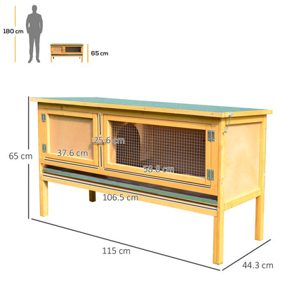 PawHut Rabbit Hutch Outdoor Guinea Pig Hutch House Small Animal Bunny Cage w/ Openable Roof, 115 x 44 x 65 cm