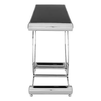 Columbus Black Glass Console Table With Polished Silver Frame