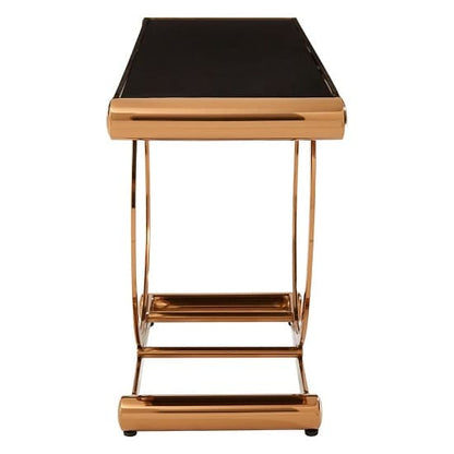 Columbus Black Glass Console Table With Rose Gold Frame