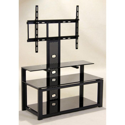 Totnes Glass TV Unit with Height-Adjustable Metal Stand - Black