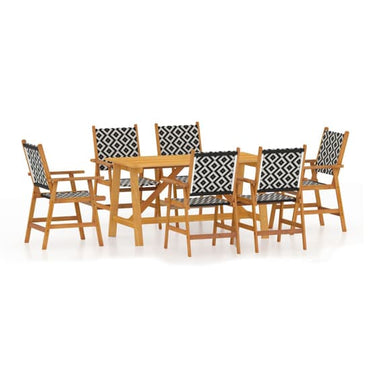 Furco Corbin 7-Piece Acacia Wood Outdoor Dining Set with Poly Rattan Chairs in Natural Finish