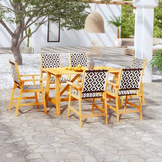 Furco Corbin 7-Piece Acacia Wood Outdoor Dining Set with Poly Rattan Chairs in Natural Finish