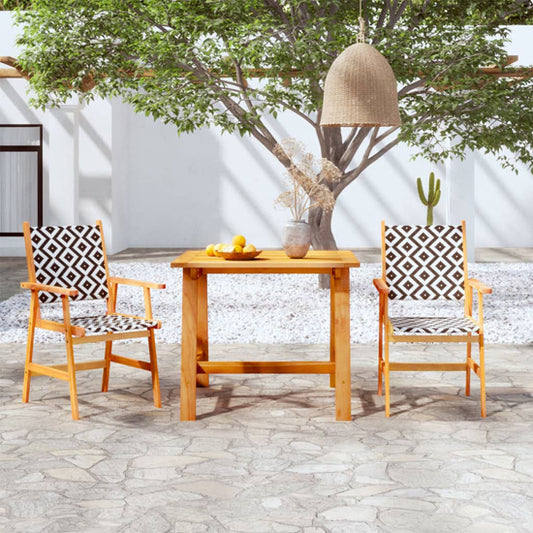 Compact Acacia Wood 3-Piece Outdoor Dining Set with Rattan Chairs in Natural Finish