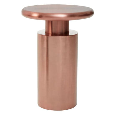 FURCO Copper Round Metal Side Table with Cylindrical Base for Modern Home Decor