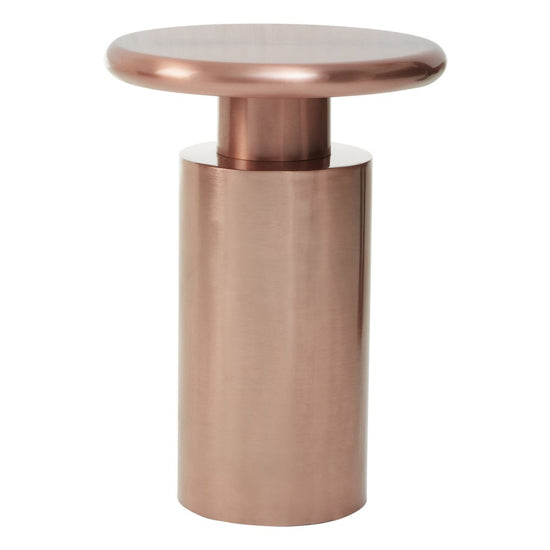 FURCO Copper Round Metal Side Table with Cylindrical Base for Modern Home Decor