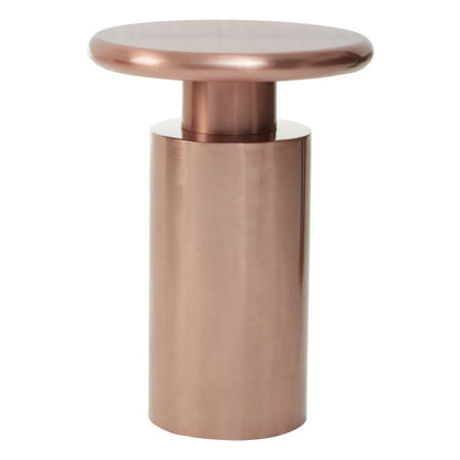 FURCO Copper Round Metal Side Table with Cylindrical Base for Modern Home Decor