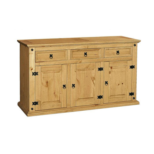 Distressed Solid Waxed Light Pine Waltham Sideboard with 3 Doors & 3 Drawers - Rustic Elegance