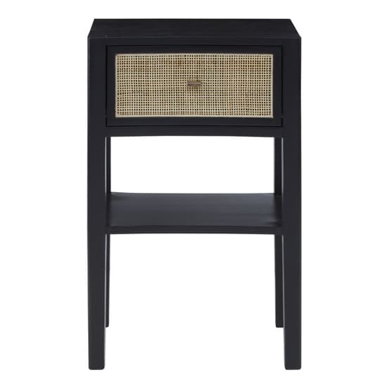 Corson Cane Rattan Wooden Bedside Table With 1 Drawer In Black