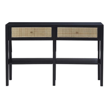 Corson Cane Rattan Wooden Console Table With 2 Drawers In Black