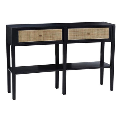 Corson Cane Rattan Wooden Console Table With 2 Drawers In Black