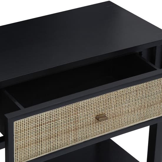 Corson Cane Rattan Wooden Console Table With 2 Drawers In Black