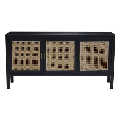 Corson Cane Rattan Wooden Sideboard With 3 Doors In Black