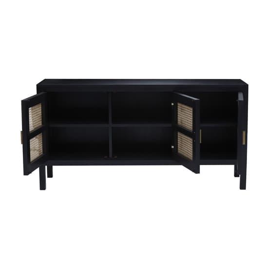 Corson Cane Rattan Wooden Sideboard With 3 Doors In Black