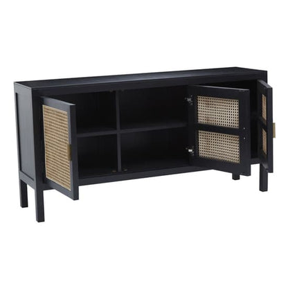 Corson Cane Rattan Wooden Sideboard With 3 Doors In Black