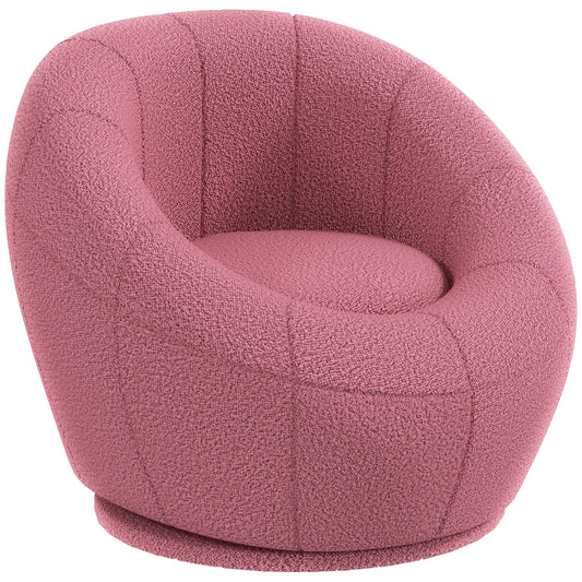 HOMCOM odern Accent Chair, Swivel Upholstered Armchair for Living Room, Bedroom, Home Office, Pink