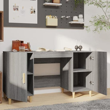 Grey Sonoma Oak Computer Desk with 2 Doors - FURCO Cress Wooden Office Furniture