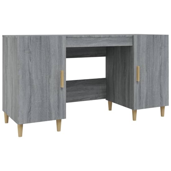 Grey Sonoma Oak Computer Desk with 2 Doors - FURCO Cress Wooden Office Furniture