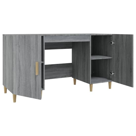 Grey Sonoma Oak Computer Desk with 2 Doors - FURCO Cress Wooden Office Furniture