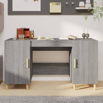 Grey Sonoma Oak Computer Desk with 2 Doors - FURCO Cress Wooden Office Furniture